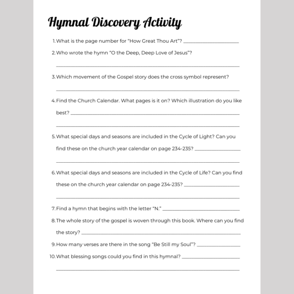 hymn sing activity page