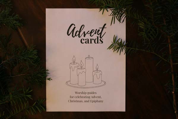 Photo of the cover of the Advent Cards. Titled: Advent Cards. Worship guides for Advent, Christmas, and Epiphany.