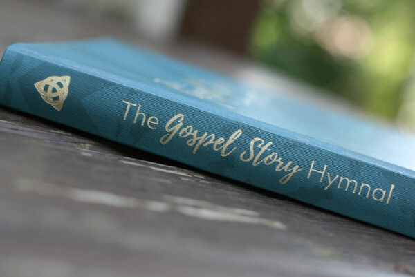 photo of the gospel story hymnal's spine, closeup
